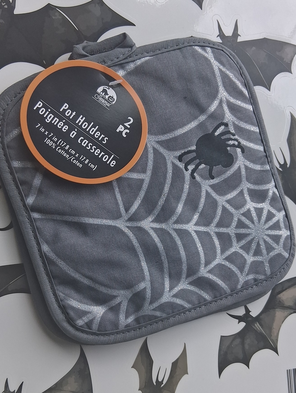 Halloween Spider Web Gray Pot Holders - 2 Pack